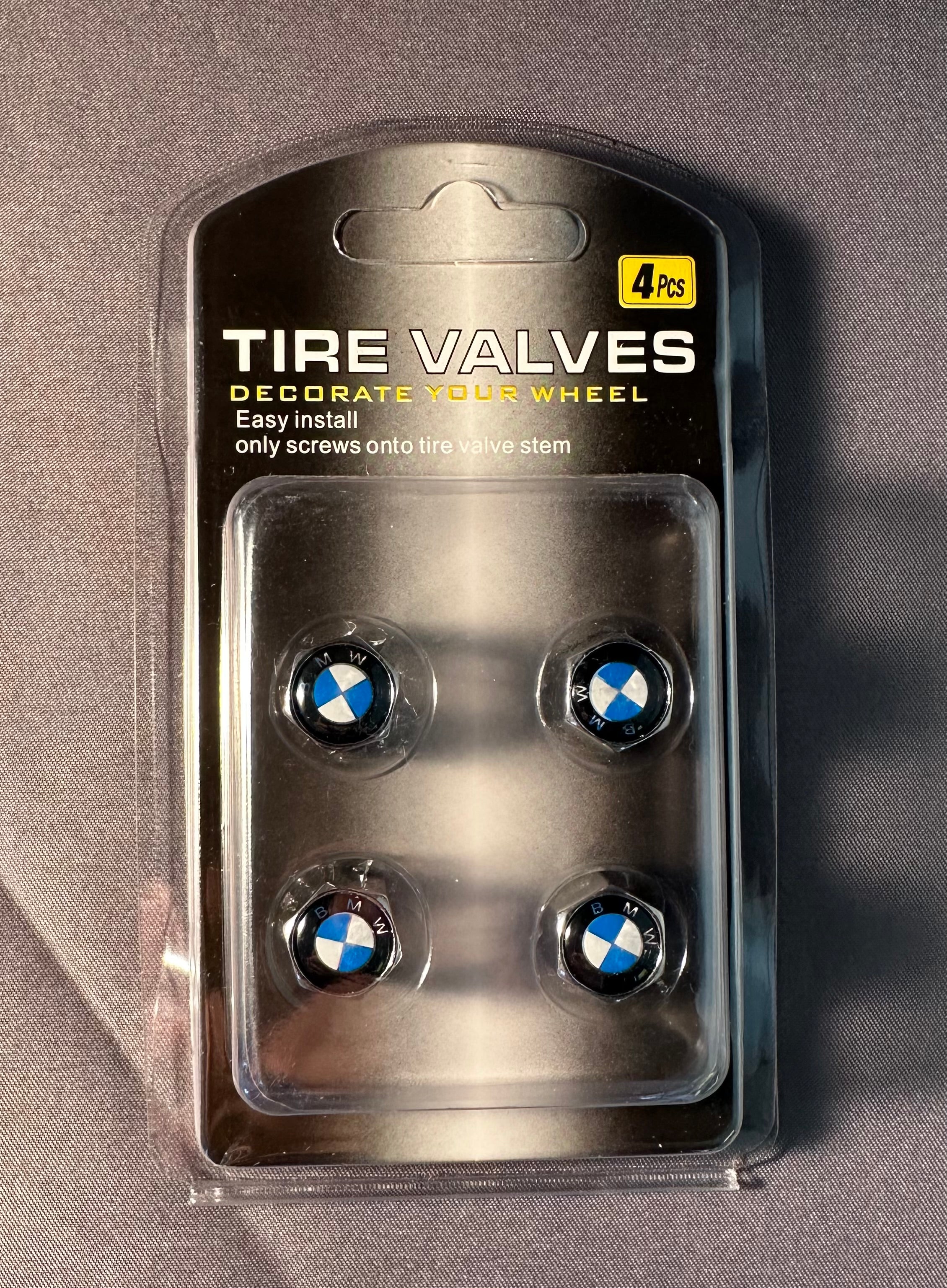 4x Chrome Blue/White Tire Valve Caps | for BMW image 0