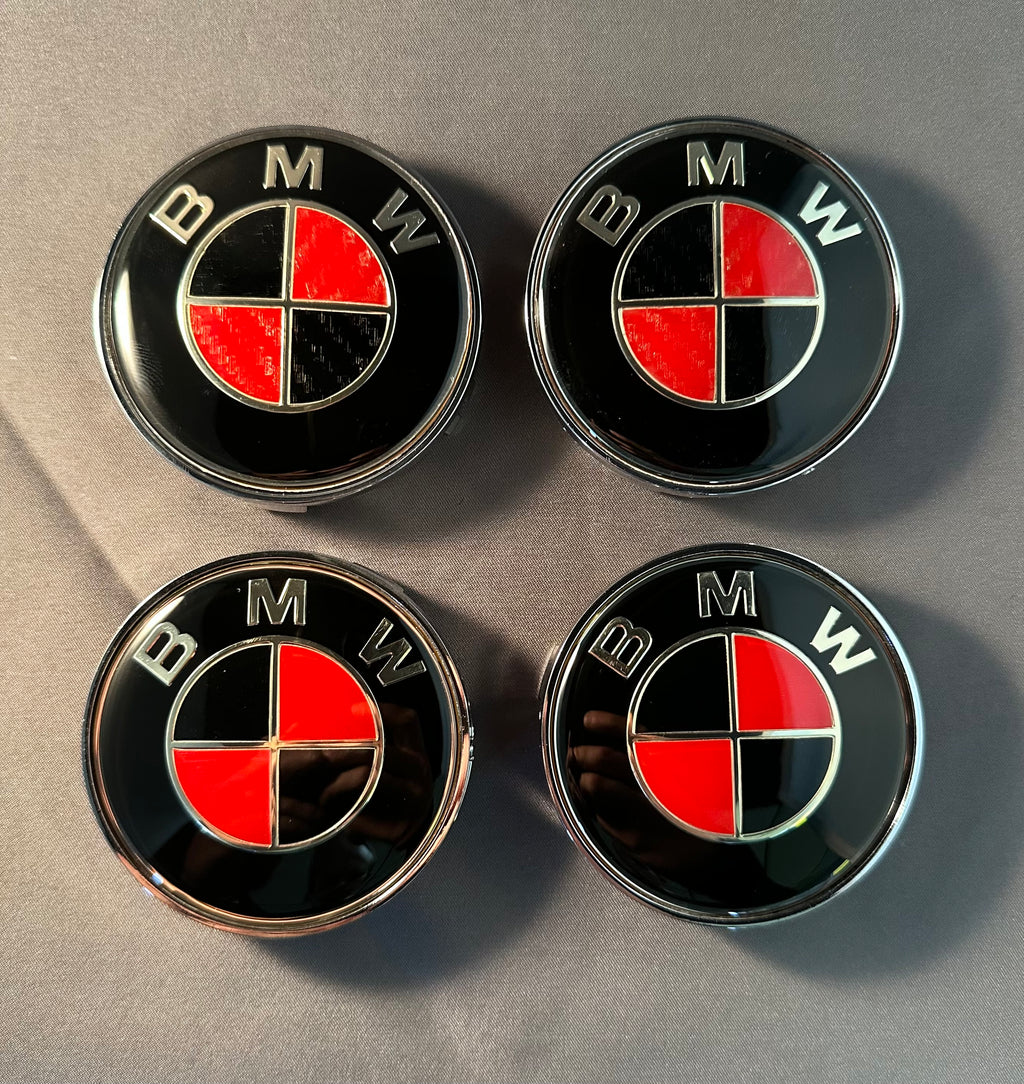4x Black & Red Center Wheel Caps | for BMW image 0