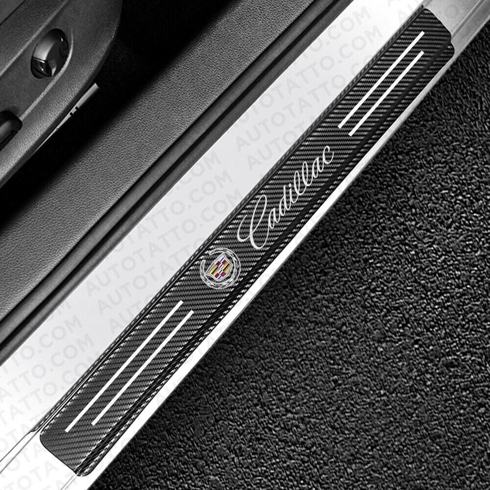 4x Door Sill Protectors Carbon Fiber Look | for Cadillac image 0