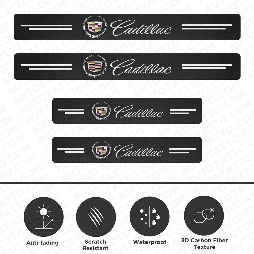 4x Door Sill Protectors Carbon Fiber Look | for Cadillac image 1