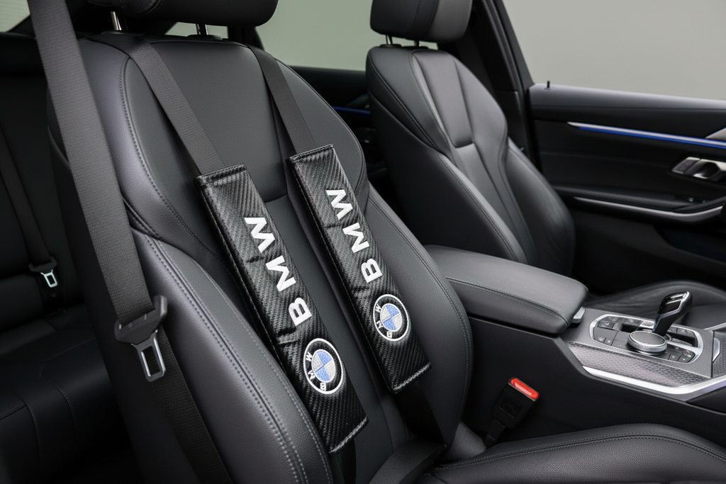 BMW Black/White Carbon Fiber Seatbelt Covers